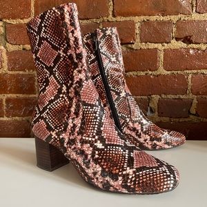 Silent D Pink Snakeskin Booties, 7.5